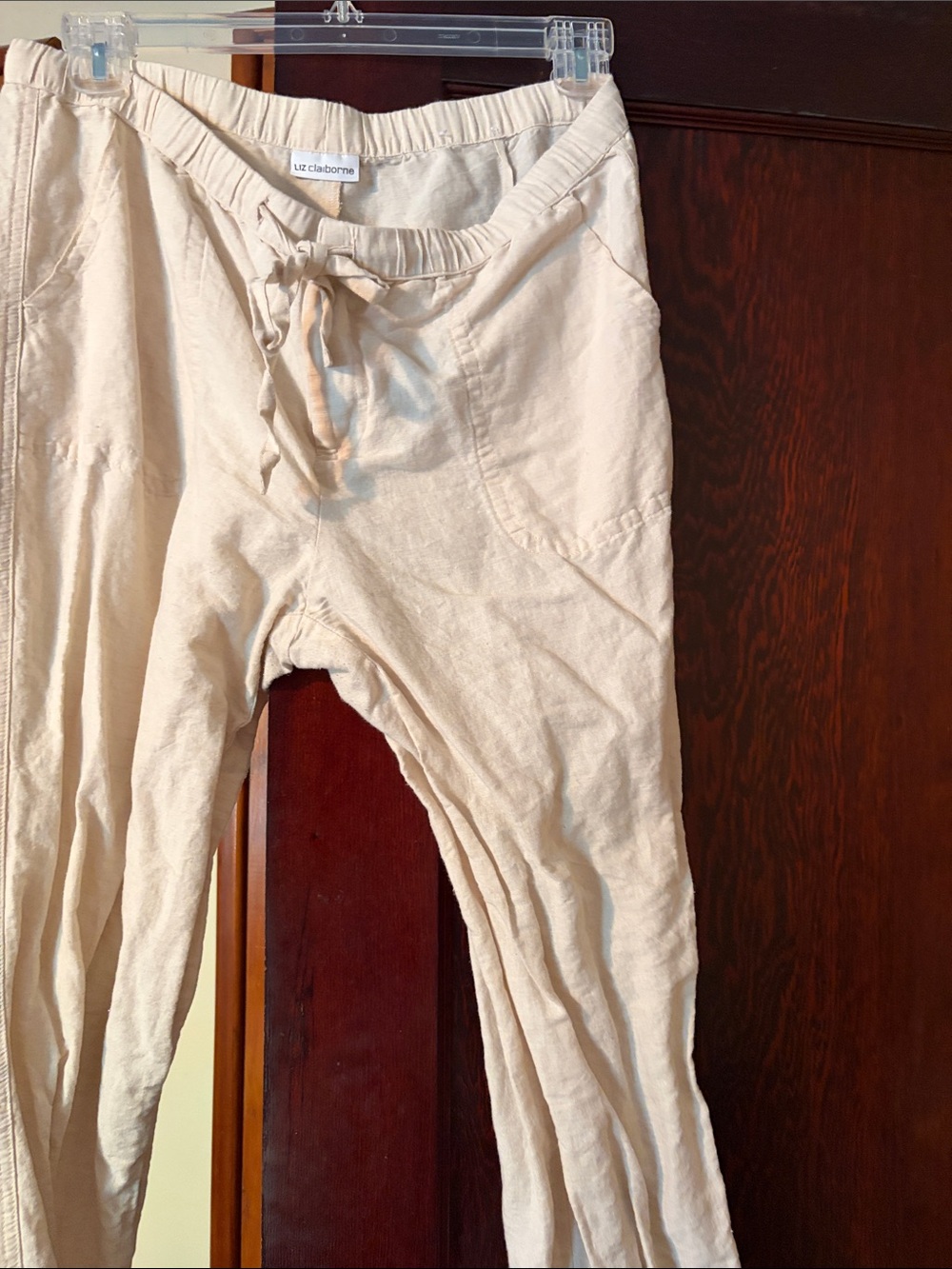 Liz Claiborne Natural Cream Drawstring Linen-Blend Pants